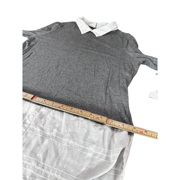 Gray & White 3/4 Sleeve Two-Tone Tunic Top With Collar Size S - Picture 10 of 10